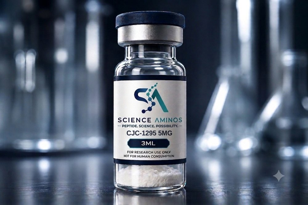 CJC-1295 (No DAC) 5mg research peptide vial, 3 mL lyophilised powder
