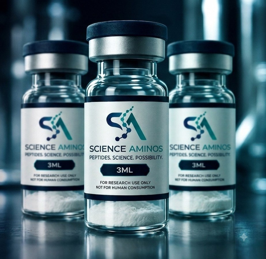 Three Science Aminos research peptide vials, 3 mL lyophilised powder