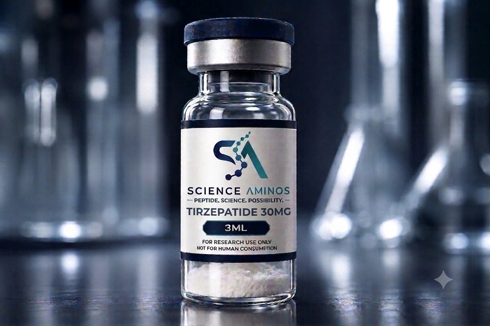 Tirzepatide 30mg research peptide vial, 3 mL lyophilised powder